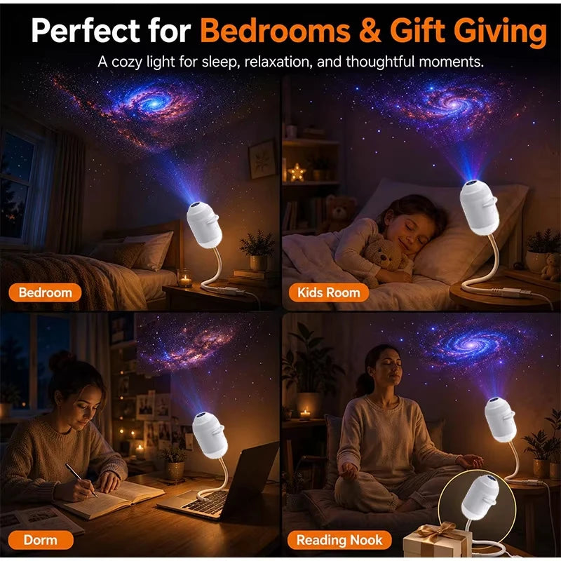 Galaxy projector in bedroom, kids room, dorm and reading nook