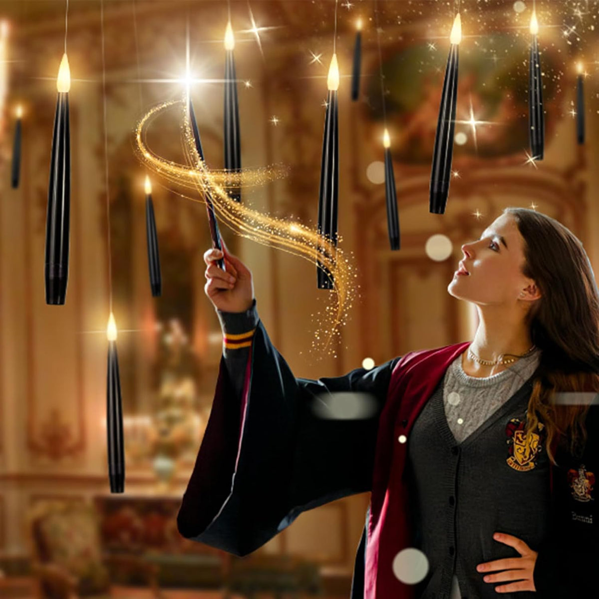Floating Candles with Wand, Halloween Magic Flameless Candles
