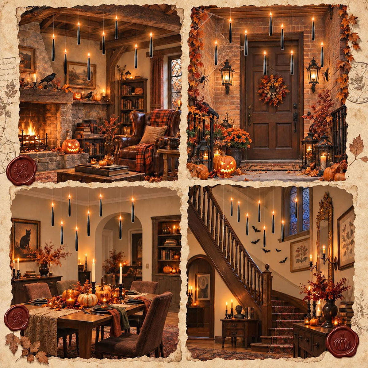 Floating Candles with Wand, Halloween Magic Flameless Candles