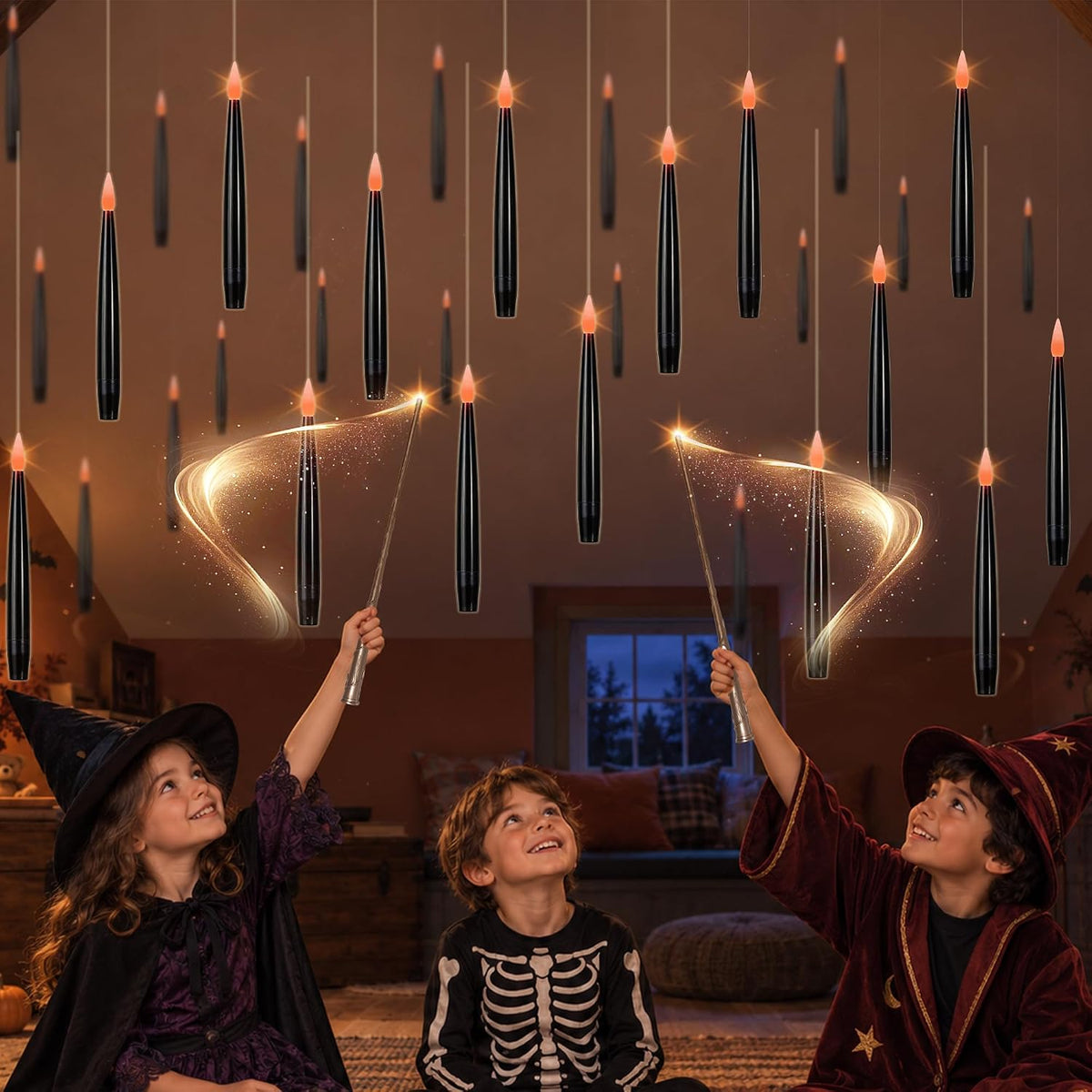 Floating Candles with Wand, Halloween Magic Flameless Candles