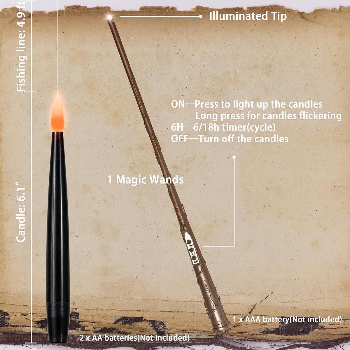 Floating Candles with Wand, Halloween Magic Flameless Candles