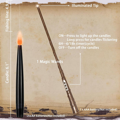 Floating Candles with Wand, Halloween Magic Flameless Candles
